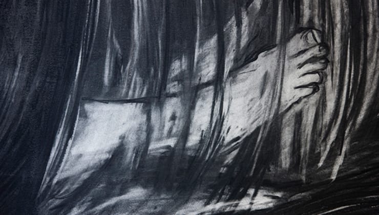 Watch me vanish... (after Sarah Kane''s 4:54 Psychosis) charcoal on paper 2009, 150 x 440cm